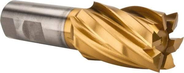 Interstate - 1-1/2", 2" LOC, 3/4" Shank Diam, 4-1/2" OAL, 6 Flute, High Speed Steel Square End Mill - Single End, TiN Finish, Spiral Flute, 30° Helix, Right Hand Cut, Right Hand Flute - USA Tool & Supply