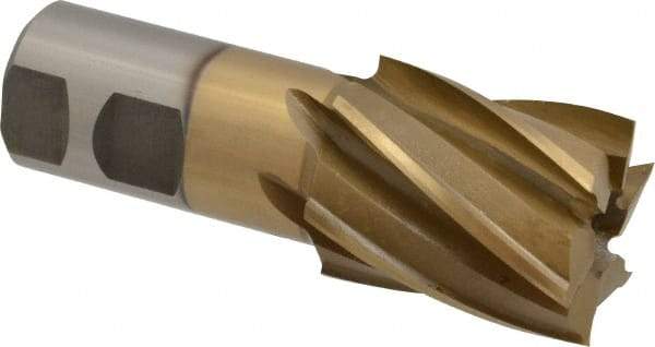 Interstate - 1-5/8", 2" LOC, 1-1/4" Shank Diam, 4-1/2" OAL, 6 Flute, High Speed Steel Square End Mill - Single End, TiN Finish, Spiral Flute, 30° Helix, Right Hand Cut, Right Hand Flute - USA Tool & Supply