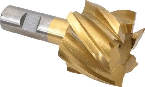 Interstate - 2", 1-1/2" LOC, 3/4" Shank Diam, 3-7/8" OAL, 6 Flute, High Speed Steel Square End Mill - Single End, TiN Finish, Spiral Flute, 30° Helix, Right Hand Cut, Right Hand Flute - USA Tool & Supply
