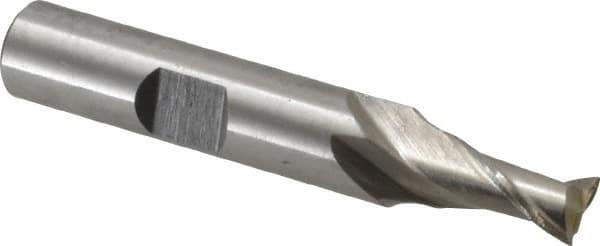 Interstate - 7mm, 9/16" LOC, 3/8" Shank Diam, 2-5/16" OAL, 2 Flute, High Speed Steel Square End Mill - Single End, Uncoated, Spiral Flute, Centercutting, Right Hand Cut, Right Hand Flute - USA Tool & Supply