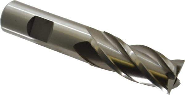 Interstate - 20mm, 1-7/8" LOC, 3/4" Shank Diam, 4-1/8" OAL, 4 Flute, High Speed Steel Square End Mill - Single End, Uncoated, Spiral Flute, Centercutting, Right Hand Cut, Right Hand Flute - USA Tool & Supply