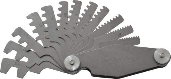 Value Collection - 12 Leaf, 2 to 20mm Pitch Range, Screw Pitch Gage - 30° Thread Angle - USA Tool & Supply