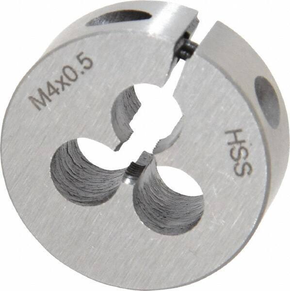 Interstate - M4x0.50 Metric Fine Thread, 1" Outside Diam High Speed Steel Round Die - Right Hand Thread, Adjustable - Exact Industrial Supply