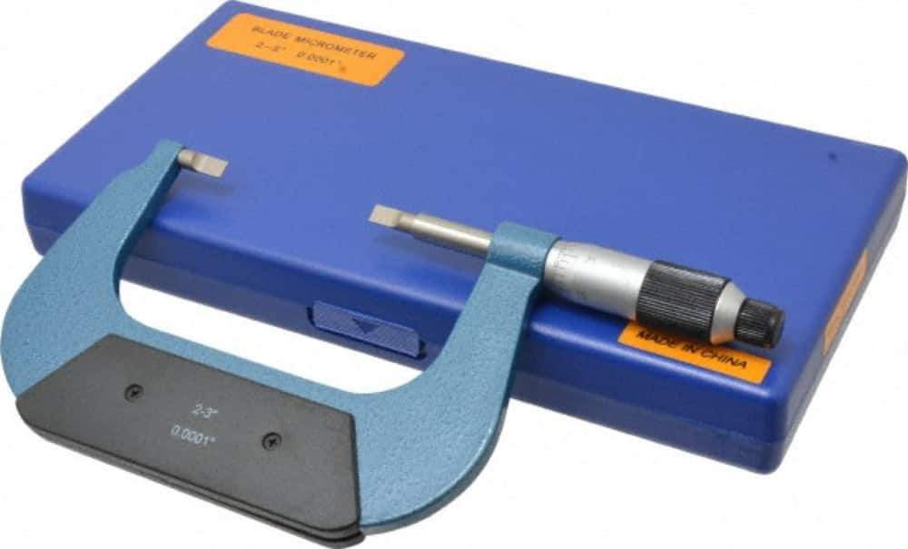 Value Collection - 2" to 3" Mechanical Enamel Coated Blade Micrometer - 0.0001" Graduation, 0.75mm Blade Thickness, Ratchet-Friction Thimble - USA Tool & Supply