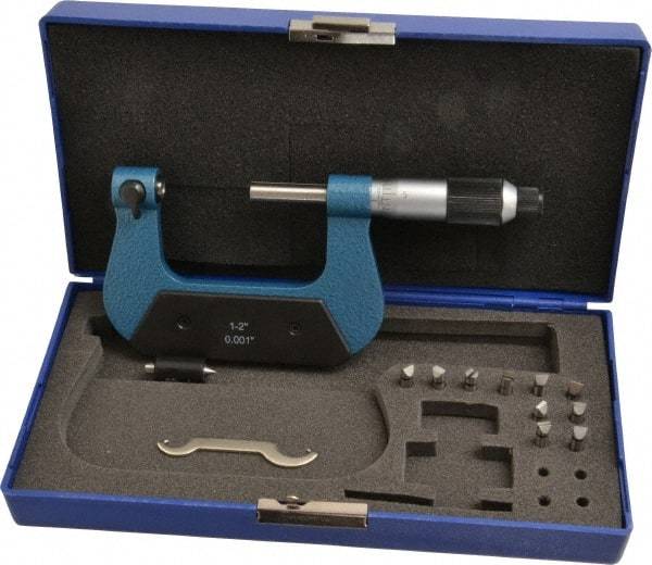 Value Collection - 1 to 2" Range, Mechanical Screw Thread Micrometer - Ratchet-Friction Thimble, 0.001" Graduation - USA Tool & Supply