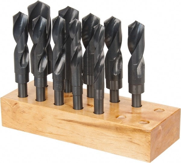 Interstate - 9/16 to 1-1/4", 118° Point, Oxide Finish, High Speed Steel Reduced Shank Drill Bit Set - USA Tool & Supply