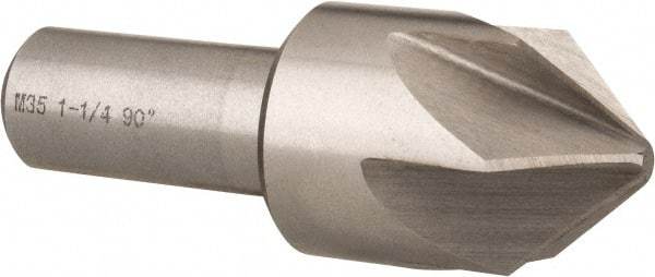 Interstate - 1-1/4" Head Diam, 3/4" Shank Diam, 6 Flute 90° Cobalt Countersink - Bright Finish, 3-3/8" OAL, Single End, Straight Shank, Right Hand Cut - USA Tool & Supply