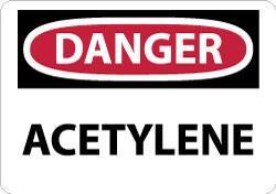NMC - "Danger - Acetylene", 10" Long x 14" Wide, Pressure-Sensitive Vinyl Safety Sign - Rectangle, 0.004" Thick, Use for Hazardous Materials - USA Tool & Supply