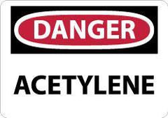 NMC - "Danger - Acetylene", 10" Long x 14" Wide, Pressure-Sensitive Vinyl Safety Sign - Rectangle, 0.004" Thick, Use for Hazardous Materials - USA Tool & Supply