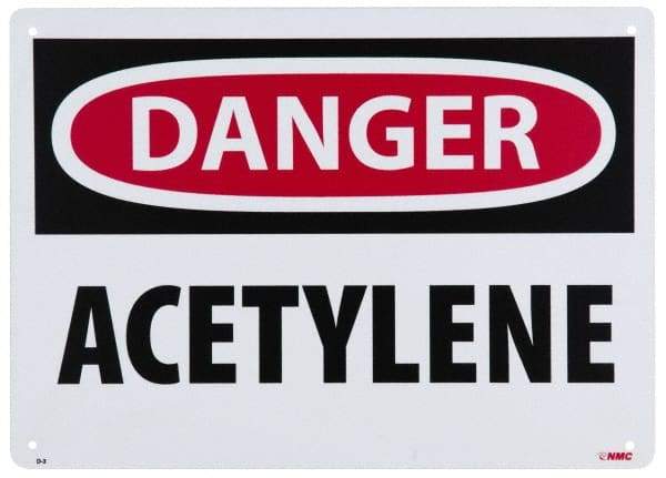 NMC - "Danger - Acetylene", 10" Long x 14" Wide, Rigid Plastic Safety Sign - Rectangle, 0.05" Thick, Use for Hazardous Materials - USA Tool & Supply