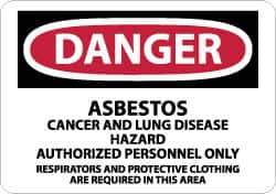 NMC - "Danger - Asbestos Cancer and Lung Disease Hazard - Authorized Personnel Only", 10" Long x 14" Wide, Pressure-Sensitive Vinyl Safety Sign - Rectangle, 0.004" Thick, Use for Hazardous Materials - USA Tool & Supply