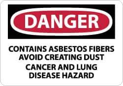 NMC - "Danger - Contains Asbestos Fibers - Avoid Creating Dust - Cancer and Lung Disease Hazard", 10" Long x 14" Wide, Pressure-Sensitive Vinyl Safety Sign - Rectangle, 0.004" Thick, Use for Hazardous Materials - USA Tool & Supply
