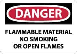 NMC - "Danger - Flammable Material - No Smoking or Open Flames", 10" Long x 14" Wide, Pressure-Sensitive Vinyl Safety Sign - Rectangle, 0.004" Thick, Use for Accident Prevention - USA Tool & Supply