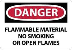 NMC - "Danger - Flammable Material - No Smoking or Open Flames", 10" Long x 14" Wide, Aluminum Safety Sign - Rectangle, 0.04" Thick, Use for Accident Prevention - USA Tool & Supply