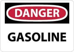 NMC - "Danger - Gasoline", 10" Long x 14" Wide, Pressure-Sensitive Vinyl Safety Sign - Rectangle, 0.004" Thick, Use for Hazardous Materials - USA Tool & Supply