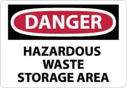 NMC - "Danger - Hazardous Waste Storage Area", 10" Long x 14" Wide, Pressure-Sensitive Vinyl Safety Sign - Rectangle, 0.004" Thick, Use for Security & Admittance - USA Tool & Supply