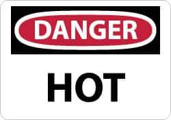NMC - "Danger - Hot", 10" Long x 14" Wide, Pressure-Sensitive Vinyl Safety Sign - Rectangle, 0.004" Thick, Use for Hazardous Materials - USA Tool & Supply