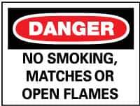 NMC - "Danger - No Smoking, Matches or Open Flames", 10" Long x 14" Wide, Rigid Plastic Safety Sign - Rectangle, 0.05" Thick, Use for Accident Prevention - USA Tool & Supply
