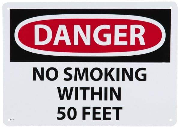 NMC - "Danger - No Smoking Within 50 Feet", 10" Long x 14" Wide, Aluminum Safety Sign - Rectangle, 0.04" Thick, Use for Accident Prevention - USA Tool & Supply