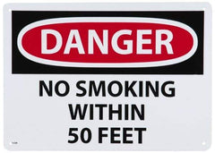 NMC - "Danger - No Smoking Within 50 Feet", 10" Long x 14" Wide, Aluminum Safety Sign - Rectangle, 0.04" Thick, Use for Accident Prevention - USA Tool & Supply