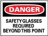 NMC - "Danger - Safety Glasses Required Beyond This Point", 10" Long x 14" Wide, Pressure-Sensitive Vinyl Safety Sign - Rectangle, 0.004" Thick, Use for Accident Prevention - USA Tool & Supply