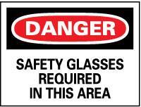 NMC - "Danger - Safety Glasses Required in This Area", 10" Long x 14" Wide, Aluminum Safety Sign - Rectangle, 0.04" Thick, Use for Accident Prevention - USA Tool & Supply