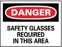 NMC - "Danger - Safety Glasses Required in This Area", 10" Long x 14" Wide, Pressure-Sensitive Vinyl Safety Sign - Rectangle, 0.004" Thick, Use for Accident Prevention - USA Tool & Supply