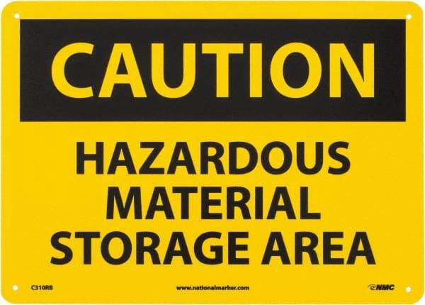NMC - "Caution - Hazardous Material Storage Area", 10" Long x 14" Wide, Rigid Plastic Safety Sign - Rectangle, 0.05" Thick, Use for Hazardous Materials - USA Tool & Supply