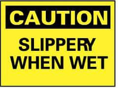NMC - "Caution - Slippery When Wet", 10" Long x 14" Wide, Rigid Plastic Safety Sign - Rectangle, 0.05" Thick, Use for Accident Prevention - USA Tool & Supply
