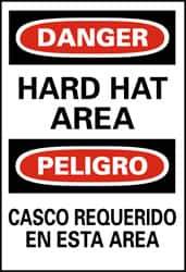 NMC - "Danger - Hard Hat Area", 20" Long x 14" Wide, Pressure-Sensitive Vinyl Safety Sign - Rectangle, 0.004" Thick, Use for Accident Prevention - USA Tool & Supply