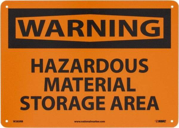 NMC - "Warning - Hazardous Material Storage Area", 10" Long x 14" Wide, Rigid Plastic Safety Sign - Rectangle, 0.05" Thick, Use for Hazardous Materials - USA Tool & Supply