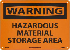 NMC - "Warning - Hazardous Material Storage Area", 10" Long x 14" Wide, Rigid Plastic Safety Sign - Rectangle, 0.05" Thick, Use for Hazardous Materials - USA Tool & Supply