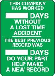 NMC - Scoreboards Scoreboard Type: Write-On Legend: This Company Has Worked ___ Days without A Lost Time Accident - The Best Previous Record Was ___ Days - Do Your Part... - USA Tool & Supply