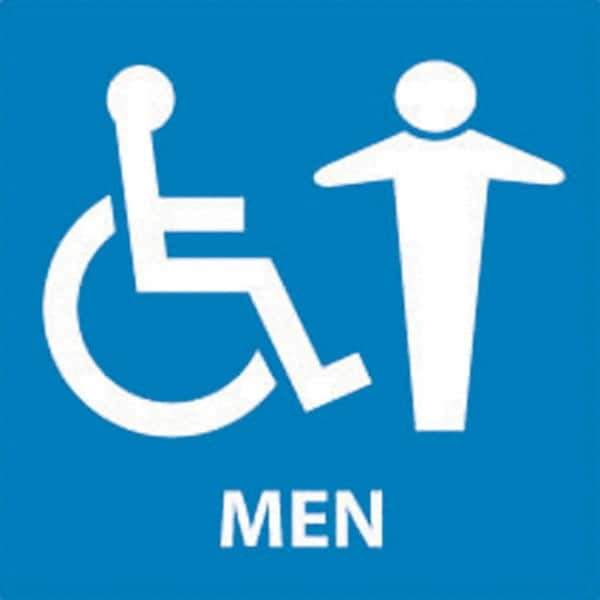 NMC - Men, 7" Wide x 7" High, Plastic Sign - English, White on Blue, Wall Mount - USA Tool & Supply