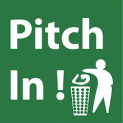 NMC - "Pitch in!", 7" Long x 7" Wide, Pressure-Sensitive Vinyl Safety Sign - Square, 0.004" Thick, Use for Restroom, Janitorial & Housekeeping - USA Tool & Supply