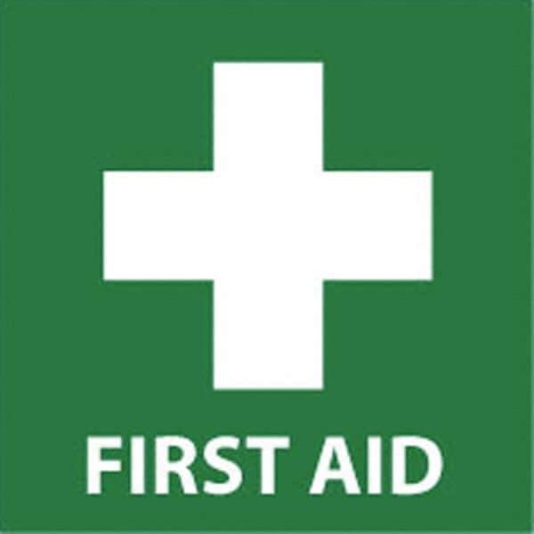 NMC - "First Aid", 7" Long x 7" Wide, Rigid Plastic Safety Sign - Square, 0.05" Thick, Use for First Aid - USA Tool & Supply