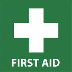 NMC - "First Aid", 7" Long x 7" Wide, Rigid Plastic Safety Sign - Square, 0.05" Thick, Use for First Aid - USA Tool & Supply