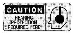 NMC - "Caution - Hearing Protection Required Here", 7" Long x 17" Wide, Rigid Plastic Safety Sign - Rectangle, 0.05" Thick, Use for Accident Prevention - USA Tool & Supply