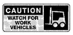 NMC - "Caution - Watch for Work Vehicles", 7" Long x 17" Wide, Pressure-Sensitive Vinyl Safety Sign - Rectangle, 0.004" Thick, Use for Accident Prevention - USA Tool & Supply