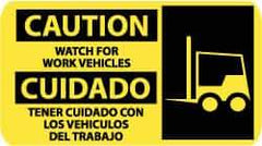 NMC - "Caution - Watch for Work Vehicles", 10" Long x 18" Wide, Rigid Plastic Safety Sign - Rectangle, 0.05" Thick, Use for Accident Prevention - USA Tool & Supply