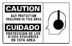 NMC - "Caution - Ear Protection Required in This Area", 10" Long x 18" Wide, Rigid Plastic Safety Sign - Rectangle, 0.05" Thick, Use for Accident Prevention - USA Tool & Supply