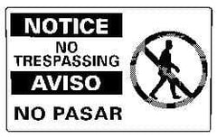 NMC - "Notice - No Trespassing", 10" Long x 18" Wide, Rigid Plastic Safety Sign - Rectangle, 0.05" Thick, Use for Security & Admittance - USA Tool & Supply