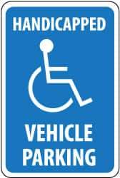 NMC - "Handicapped Vehicle Parking", "Handicapped Symbol", 12" Wide x 18" High, Aluminum ADA Signs - 0.08" Thick, White on Blue, Engineer Grade Reflectivity, Rectangle, Post Mount - USA Tool & Supply
