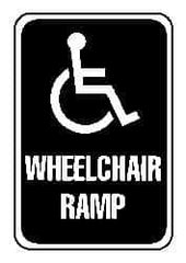 NMC - "Wheelchair Ramp", "Handicap Symbol", 12" Wide x 6" High, Aluminum ADA Signs - 0.063" Thick, Blue on White, Rectangle, Post Mount - USA Tool & Supply