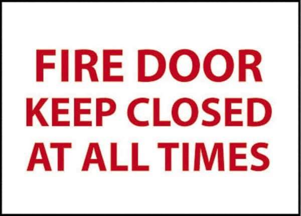 NMC - Fire Door - Keep Closed at All Times, Pressure Sensitive Vinyl Fire and Exit Sign - 14" Wide x 10" High - USA Tool & Supply