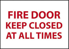 NMC - Fire Door - Keep Closed at All Times, Plastic Fire and Exit Sign - 14" Wide x 10" High - USA Tool & Supply