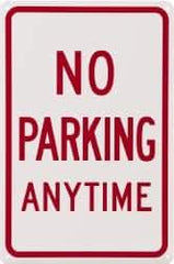 NMC - "No Parking Anytime", 12" Wide x 18" High, Aluminum No Parking & Tow Away Signs - 0.04" Thick, Red on White, Rectangle, Wall Mount - USA Tool & Supply