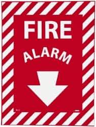 NMC - Fire Alarm, Pressure Sensitive Vinyl Fire Sign - 9" Wide x 12" High, Glow-in-the-Dark - USA Tool & Supply