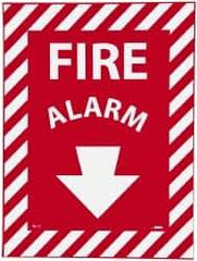 NMC - Fire Alarm, Pressure Sensitive Vinyl Fire Sign - 9" Wide x 12" High, Glow-in-the-Dark - USA Tool & Supply