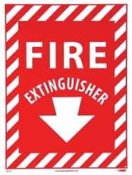 NMC - Fire Extinguisher, Pressure Sensitive Vinyl Fire Sign - 9" Wide x 12" High, Glow-in-the-Dark - USA Tool & Supply